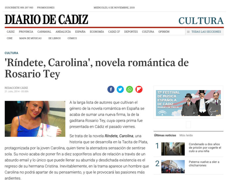 Rosario Tey presenta su novela romántica, "Ríndete, Carolina"