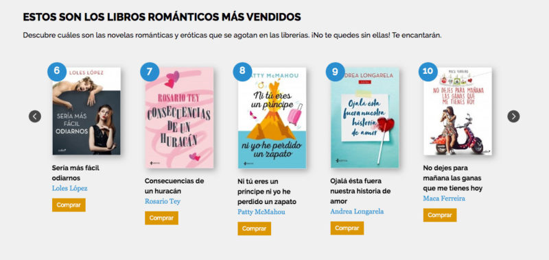 "Consecuencias de un Huracán", de Rosario Tey, en el TOP TEN de novelas románticas más vendidas en el sitio web de Planeta de Libros.